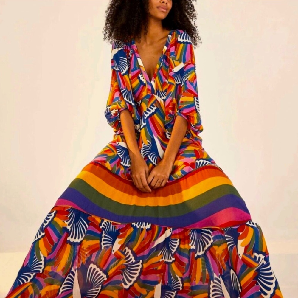 Farm Rio Rainbow Toucan Maxi Dress - Size Small